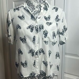 Love Notes French Bull Dog Lightweight Button Up M